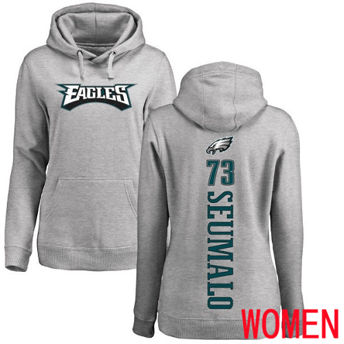 Women Philadelphia Eagles #73 Isaac Seumalo Ash Backer NFL Pullover Hoodie Sweatshirts
